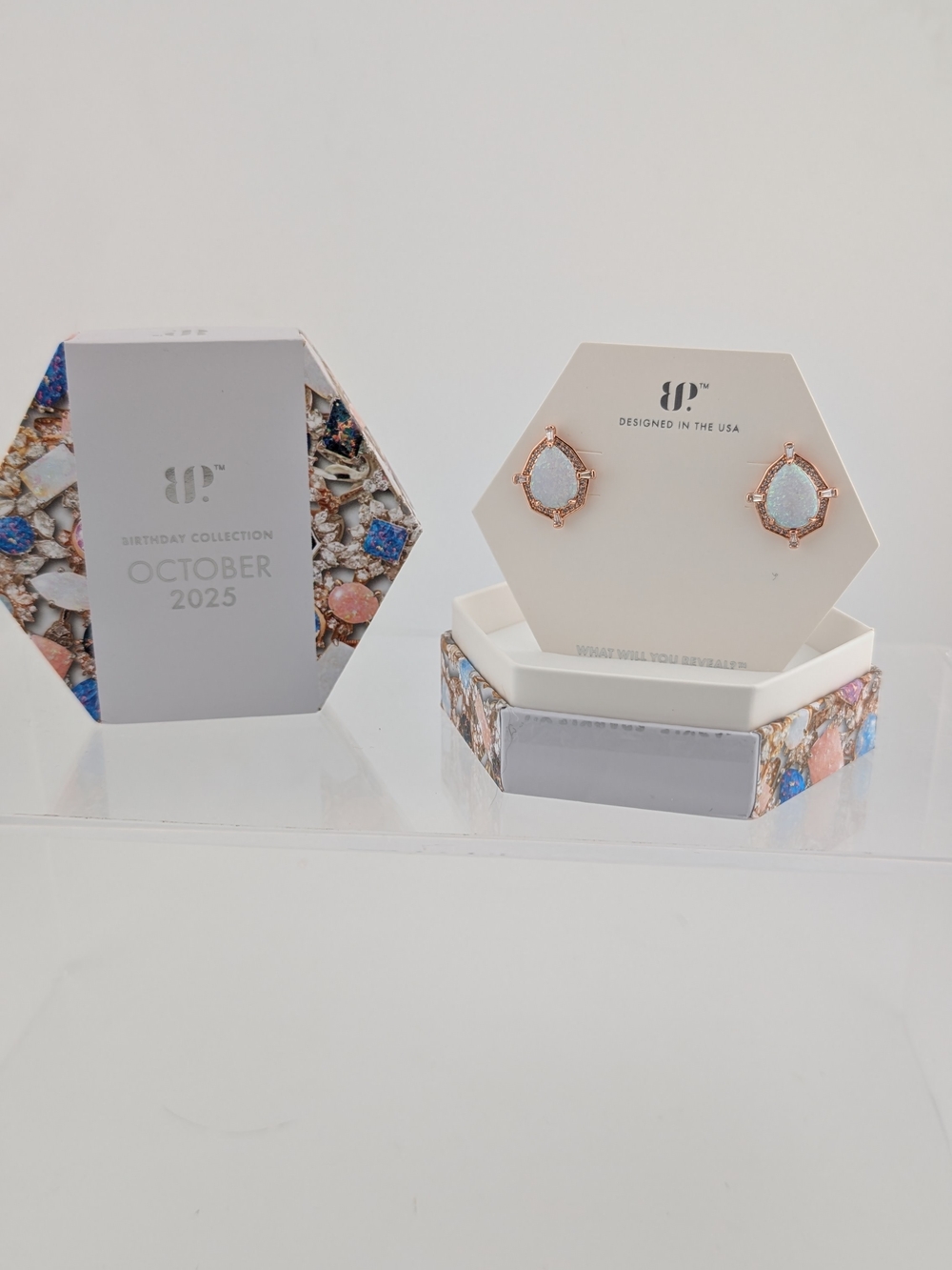 BP Rose Gold Teardrop Opal Cluster Stud Earrings
